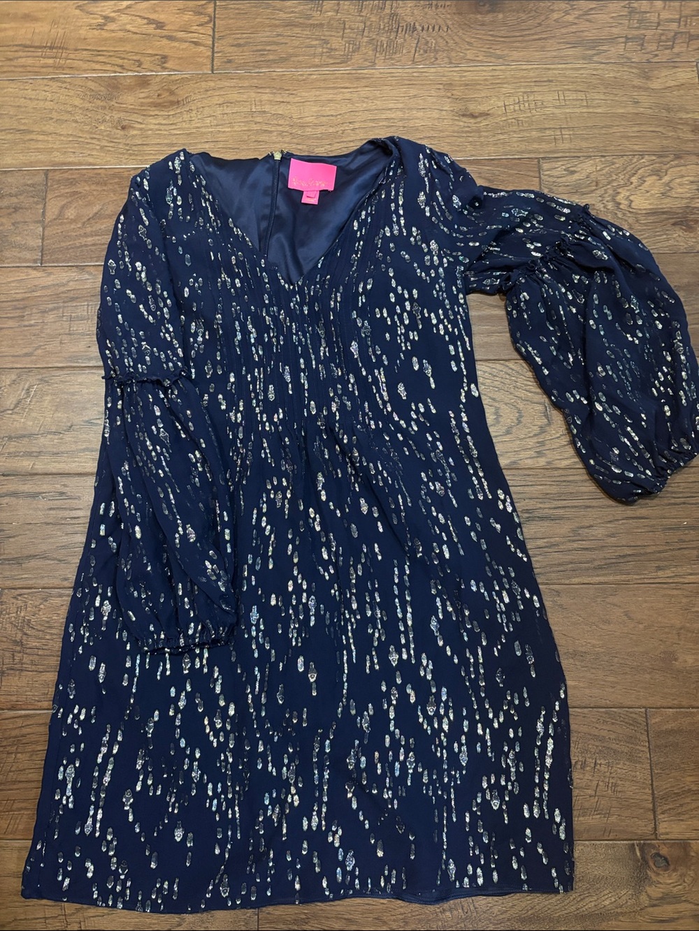 Lilly Pulitzer 92% Silk NWOTNavy Metallic Dot V-Neck Dress